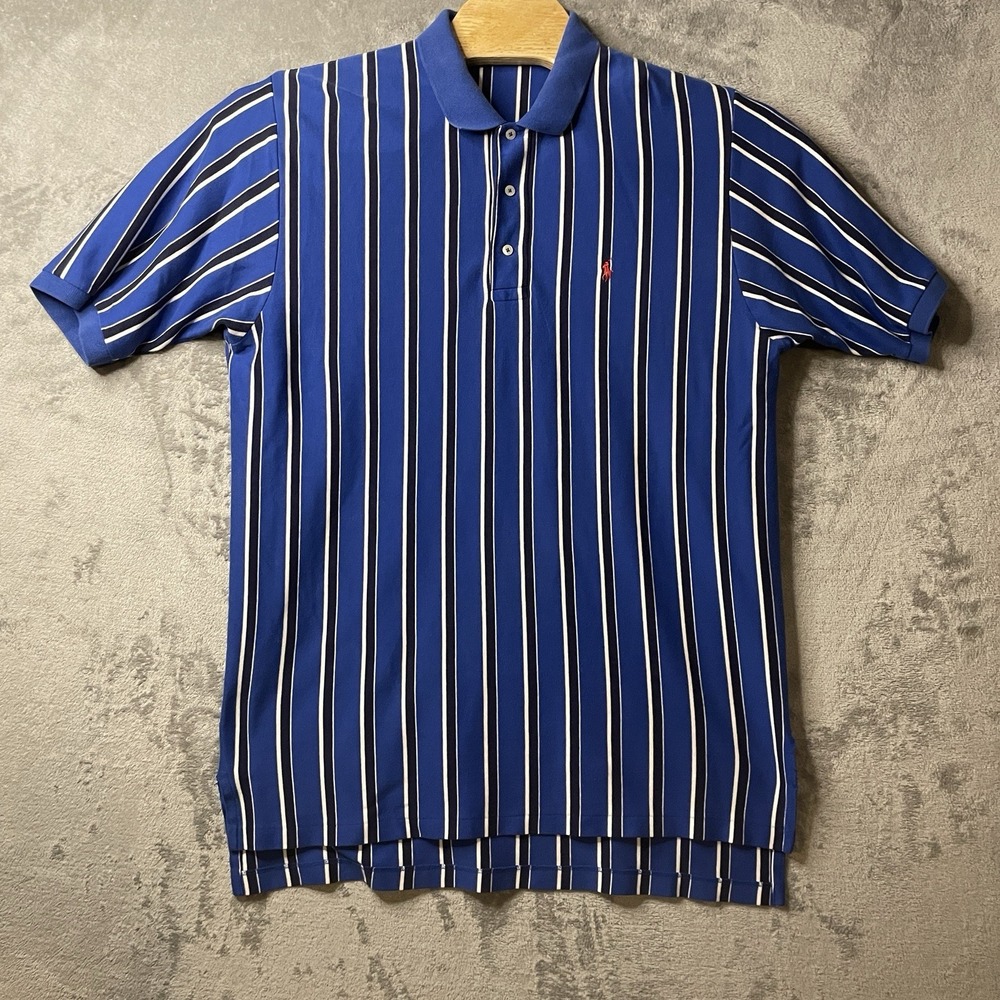Polo by Ralph Lauren‎ Men's XL  Polo Shirt Blue W White Striped Collared SS